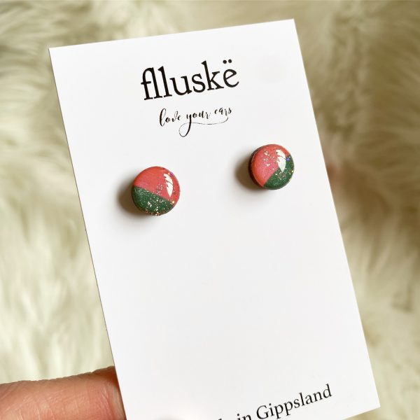 sparkly earring studs in Soundfair colours of salmon and green